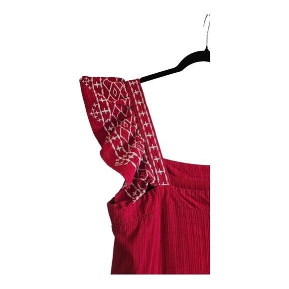 Knox Rose Dress Embroidered Tiered Ruffle Sleeve Dress Boho Red Pockets Size M - Picture 4 of 9